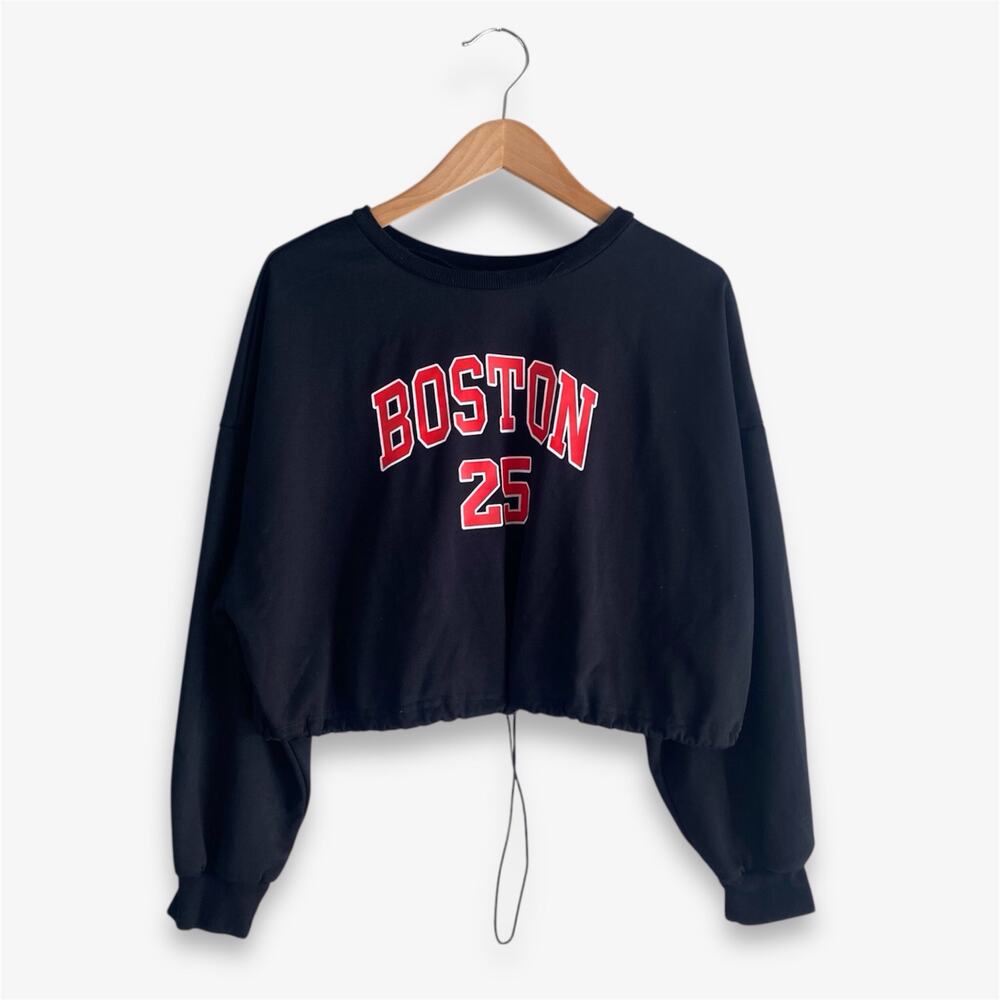Shein Curve Black Crop Sweatshirt Boston 25 Women’s 0XL